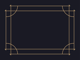 Art deco frame. Vintage linear border. Design a template for invitations, leaflets and greeting cards. Geometric golden frame. The style of the 1920s - 1930s. Vector illustration