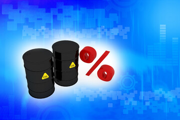 3d illustration oil barrel drum concept with percentage
