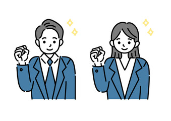ガッツポーズで応援する男女のイラストセット