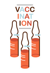 Vaccination theme vector illustration of a ampules isolated over white, epidemic or pandemic coronavirus covid 19 or flu or SARS or any other vaccine, pharmacology concept.