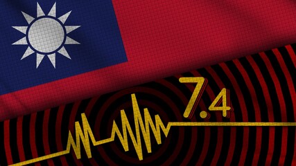 Taiwan Wavy Fabric Flag, 7.4 Earthquake, Breaking News, Disaster Concept, 3D Illustration