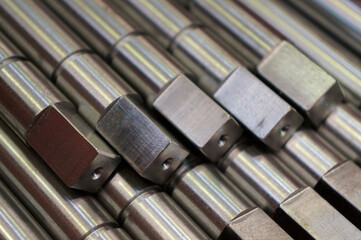 A shaft of metal parts.The CNC machine parts manufacturing process.      