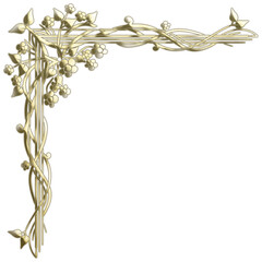Art Deco golden corner with flowers and leaves. Art Deco style illustration with silhouettes of leaves and flowers creating a golden corner.