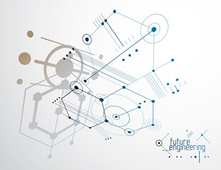 Engineering technology vector wallpaper made with hexagons, circles and lines. Technical drawing abstract background.