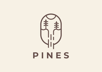 pine tree monoline line logo vector icon illustration
