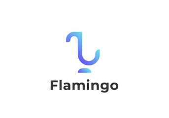 Flamingo logo design with simple minimalist line art monoline style and modern.
