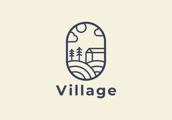 cottage simple line art logo template vector illustration design. village line art logo
