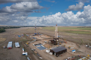 Drilling rig in oil field for drilled into subsurface in order to produced crude. Petroleum...