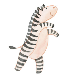 Watercolor illustration of black and white simple zebra.