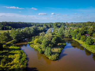 Fototapeta na wymiar A photo from a drone showing the Warta River in central Poland.