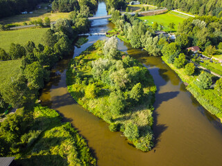 A photo from a drone showing the Warta River in central Poland.