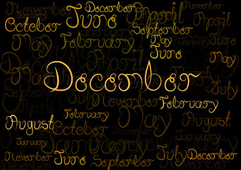 Months title writing typography title spread on black background for the year