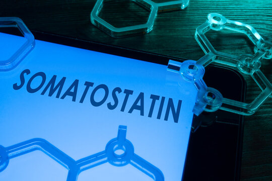 Information about somatostatin hormone and plastic chemical figures.