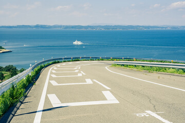 Beautiful Landscape of A Slope Way near The Sea or Ocean in Summer, Karato in Teshima Island in...