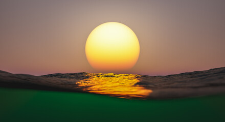 sunset over the surface of the sea