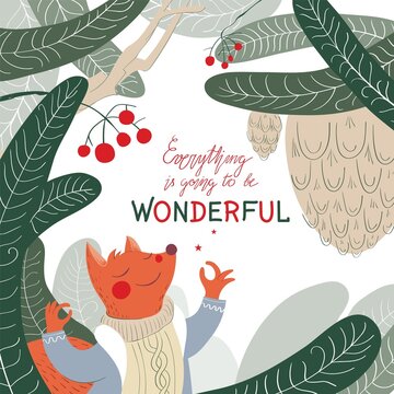 Fox shows ok gesture  - Everything is going to be wonderful. Vector color illustration