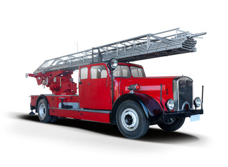 Classic fire truck with ladder isolated on white background