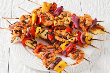 Shrimp Kabobs with charred veggies and pineapple