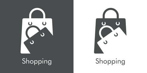 Logotipo con texto Shopping con silueta de 2 bolsas de la compra en fondo gris y fondo banco