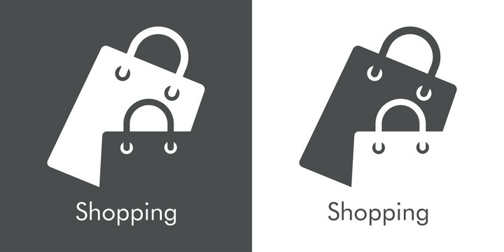 Logotipo con texto Shopping con silueta de 2 bolsas de la compra en fondo gris y fondo banco