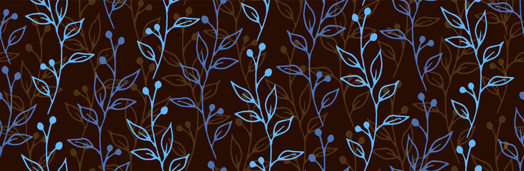 Berry bush sprigs botanical vector seamless background. Vintage herbal fabric print. Meadow plants foliage and stems wallpaper. Berry bush branches girly fashion seamless ornament