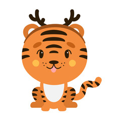 Childish tiger clipart in doodle style, illustration of wild animal tiger for cutting.