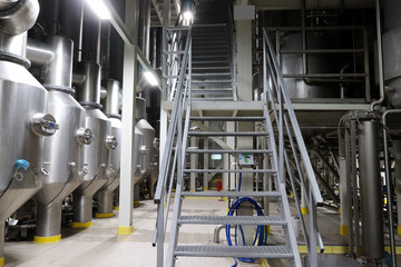 Inside the dairy factory. Food processing plant.