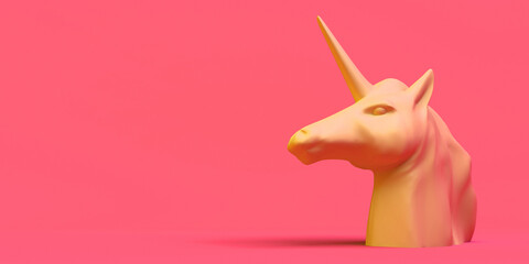 Banner with unicorn head. Abstract. 3d illustration.