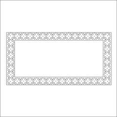 Black and white rectangular frame with ornament, vector certificate template, decorative design element in retro style