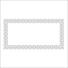 Black and white rectangular frame with ornament, vector certificate template, decorative design element in retro style