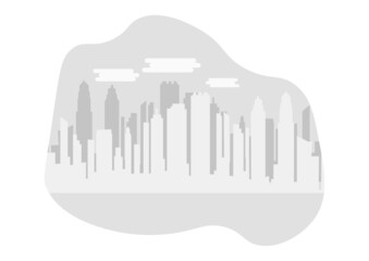 Silhouette of the city. Cityscape with buildings. Simple gray background. Urban landscape. Flat style vector illustration.