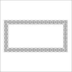 Black and white rectangular frame with ornament, vector certificate template, decorative design element in retro style