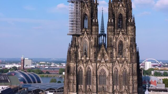 Cologne Cathedral - the iconic church in the city center - aerial view - aerial photography