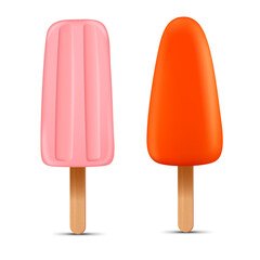 Set of bright realistic homemade frozen popsicle, vector realistic juicy ice cream icon