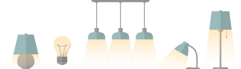 Set of blue glowing lamps 