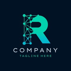Letter R Molecule Logo, Bio tech Connect Dots Science Technology Logo Design Vector