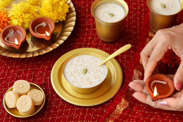 Rice Kheer Indian Sweet ,milk kheer payasam, Phirni dessert Mumbai, Kerala, India mithai festival...