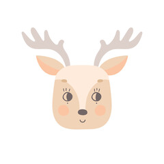 Obraz na płótnie Canvas The face of a cute deer with open eyes. The head of a funny animal. Vector illustration for the design of baby clothes, nursery and posters