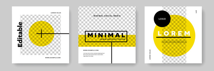 Minimalist social media with yellow and black accent, instagram and facebook templates, business graphic layouts for company promotion	
