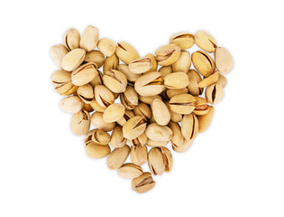 Heart shape made of multiple different nuts and seeds mix, composition isolated over the white background