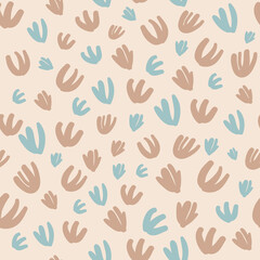 Vector brown blue doodle beige seamless pattern