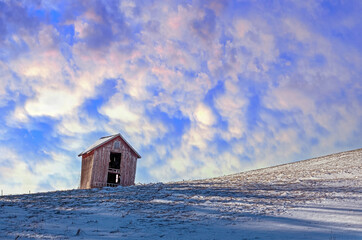 Small Barn In Winter Field