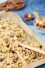 Homemade granola with nuts and chocolate