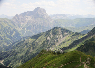 Fototapeta premium Panorama of the Alps opening from Mittelberg, Austria 