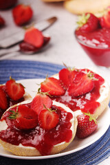 Wheat sandwiches with strawberry marmalade	