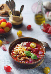 Spanish traditional tomato soup salmorejo