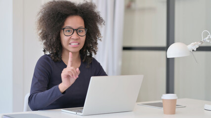 No Gesture by African Woman with Laptop
