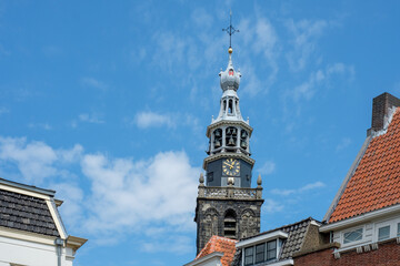 Fototapeta na wymiar Tower of the Sint-Janskerk in Gouda, Zuid-Holland province, The Netherlands