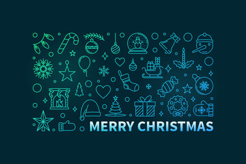 Merry Christmas Greeting Card with colorful thin line design