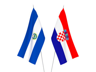 National fabric flags of Croatia and Republic of El Salvador isolated on white background. 3d rendering illustration.